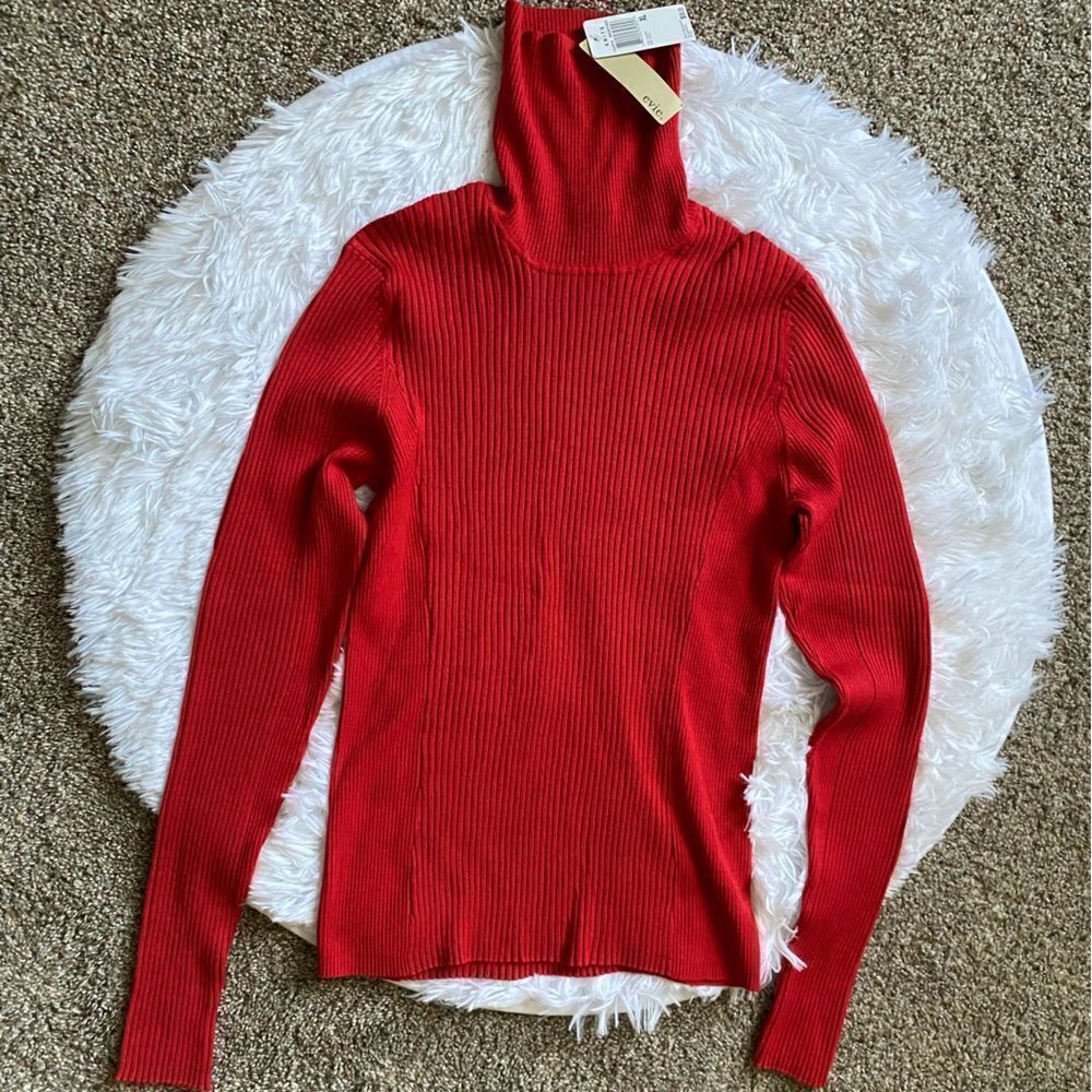 evie Knits Red Ribbed Long Sleeve Turtleneck‎ Sweater New Womens Size XL